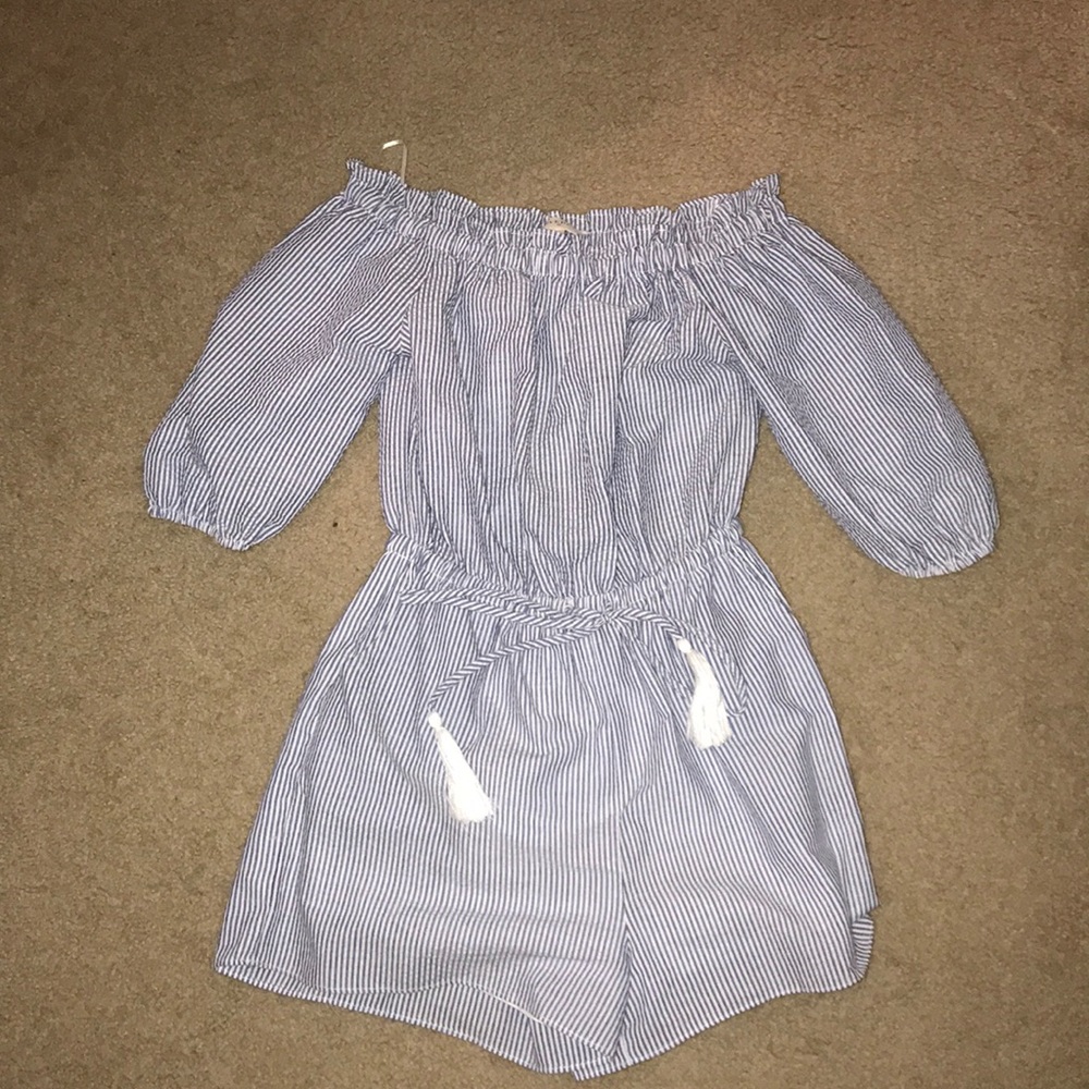 Off the shoulder Blue and white romper
